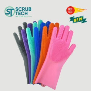 Dishwashing Cleaning Silicone Rubber Magic Scrubber Gloves with Wash Scrubber